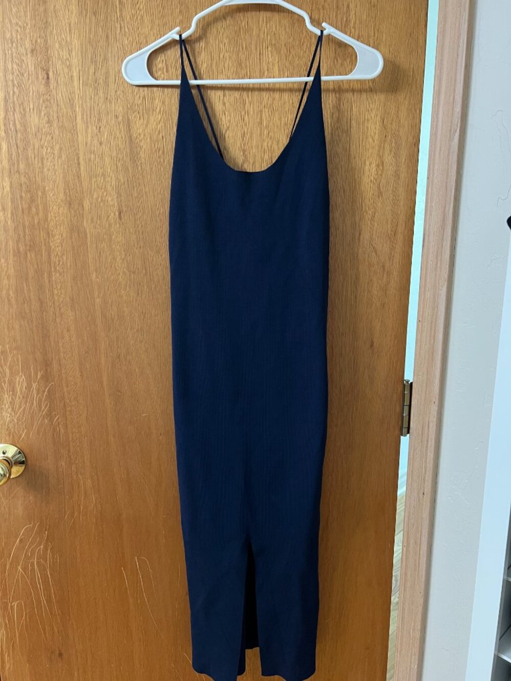 Navy Ribbed Scoop Neck Bodycon Dress